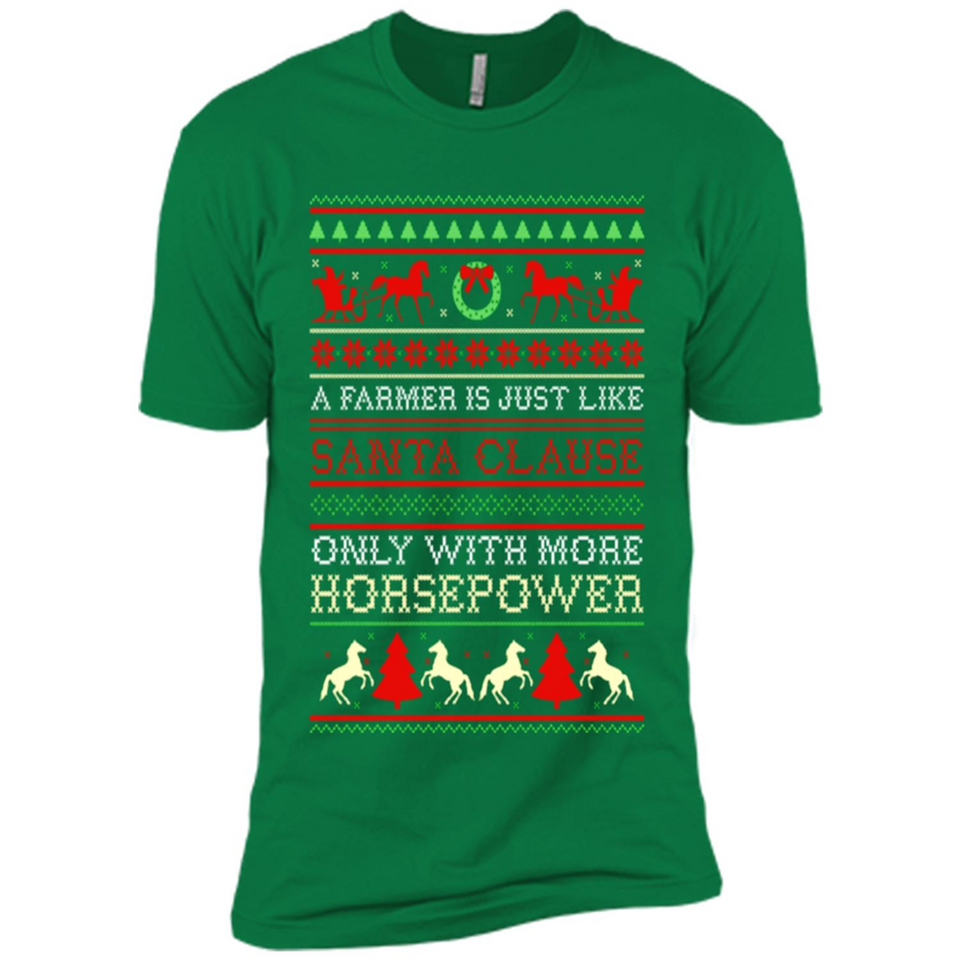 Funny Farmers Gift Ugly Santa Claus Horsepower - Premium Short Sleeve T-Shirt