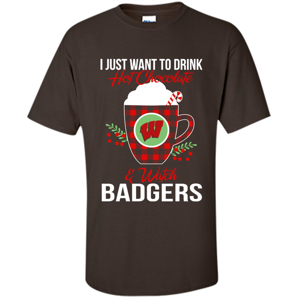 I Just Want To Drink Hot Chocolate & Watch Wisconsin Badgers Ugly Christmas Sweater PINGPONG