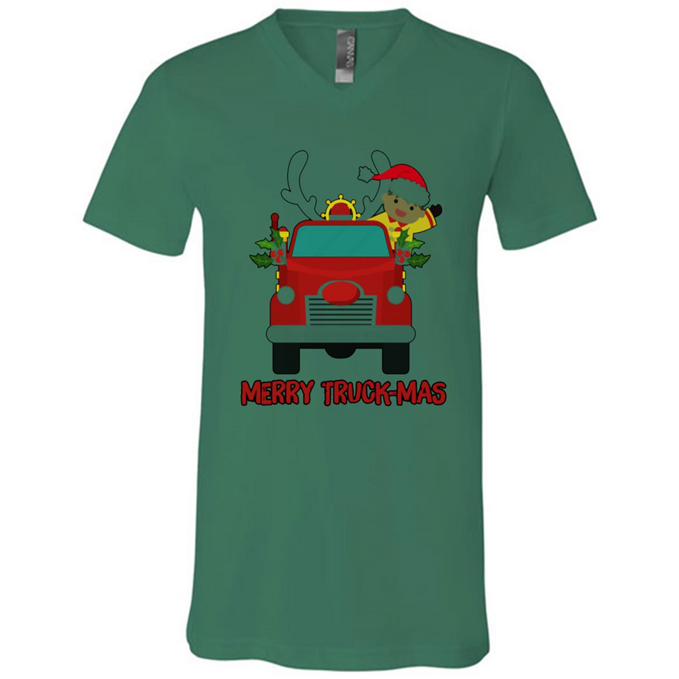 Merry Truck-Mas Christmas Fire Truck Cute Reindeer Sporty - Canvas Unisex V-Neck