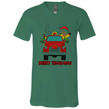 Merry Truck-Mas Christmas Fire Truck Cute Reindeer Sporty - Canvas Unisex V-Neck
