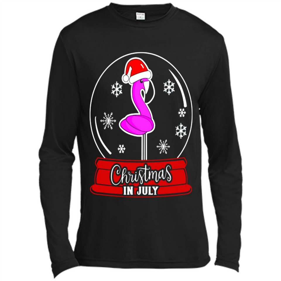 Christmas In July Flamingo Snow Globe Santa Hat - Canvas Long Sleeve T-Shirt