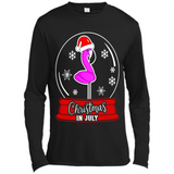 Christmas In July Flamingo Snow Globe Santa Hat - Canvas Long Sleeve T-Shirt