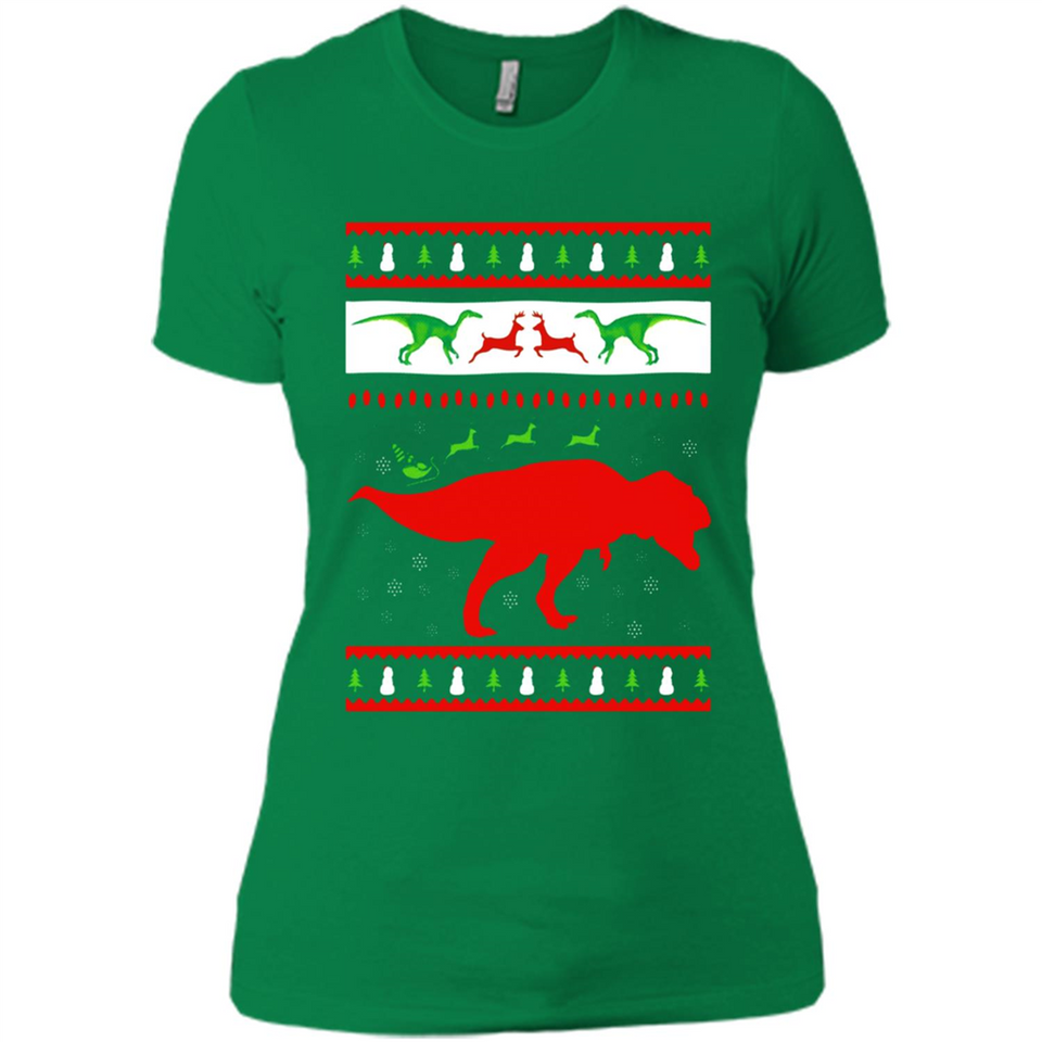 Dinosaur and Santa Clause Ugly Christmas Sweater - Ladies' Boyfriend T-Shirt