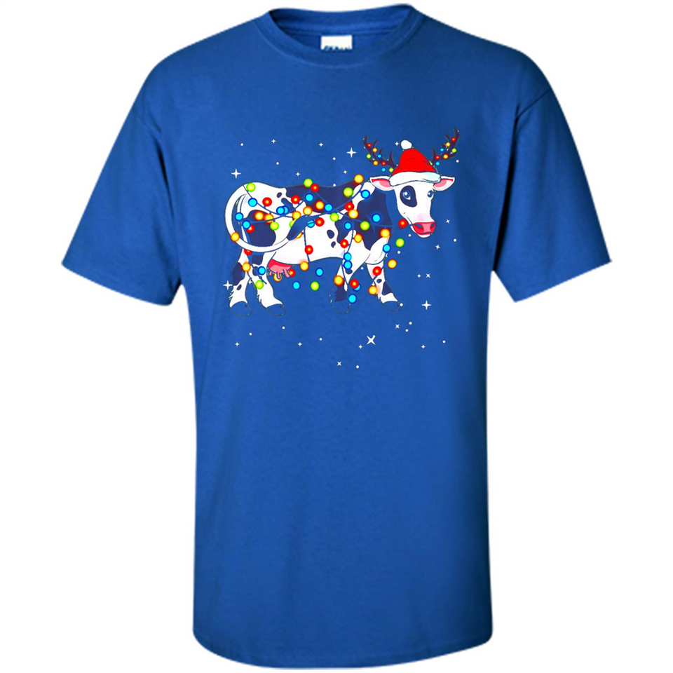 Christmas Lights Cow Wearing Santa Hat Funny Xmas Sweatshirt - Shirt