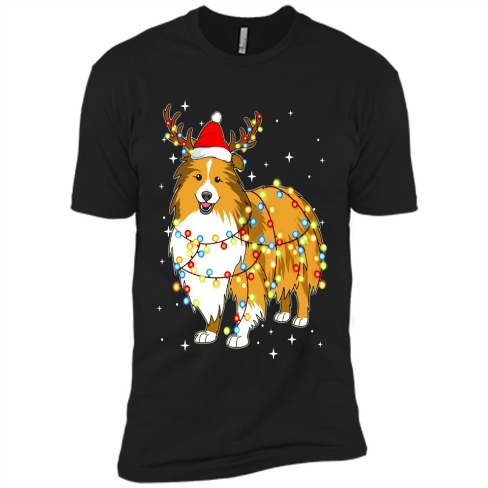 Christmas Lights Shetland Sheepdog Wearing Santa Hat Funny Xmas - Premium Short Sleeve T-Shirt