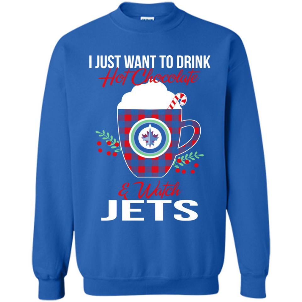 I Just Want To Drink Hot Chocolate & Watch Winnipeg Jets Ugly Christmas Sweater PINGPONG