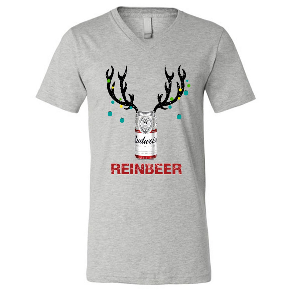 Budweiser Reinbeer Funny Beer Reindeer Christmas Sweatshirt - Canvas Unisex V-Neck