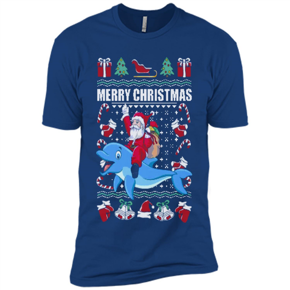 Ugly Christmas Santa Riding Dolphin - Premium Short Sleeve T-Shirt