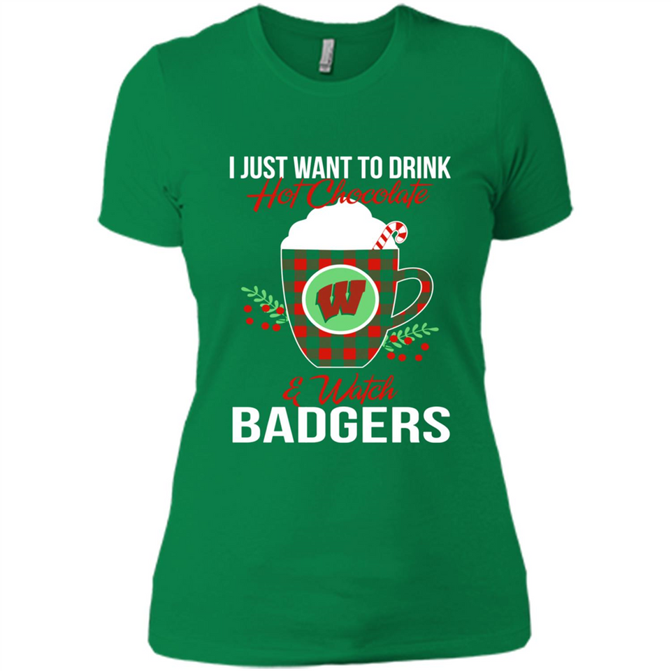 I Just Want To Drink Hot Chocolate & Watch Wisconsin Badgers Ugly Christmas Sweater PINGPONG