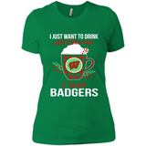 I Just Want To Drink Hot Chocolate & Watch Wisconsin Badgers Ugly Christmas Sweater PINGPONG