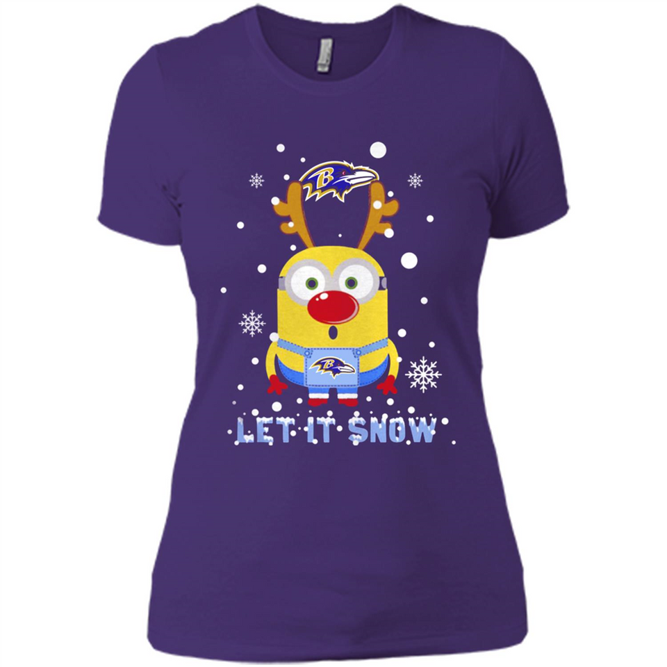 Minion Baltimore Ravens Ugly Christmas Sweater Let it Snow - Ladies' Boyfriend T-Shirt