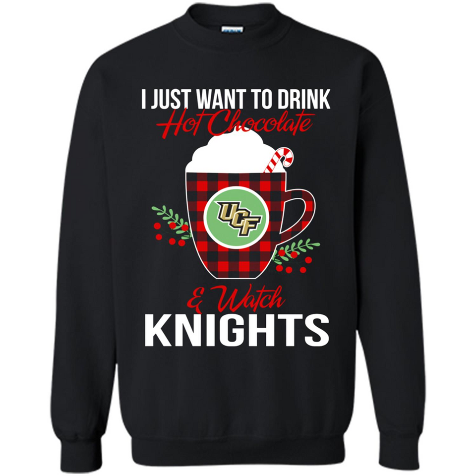 I Just Want To Drink Hot Chocolate & Watch UCF Knights Ugly Christmas Sweater PINGPONG