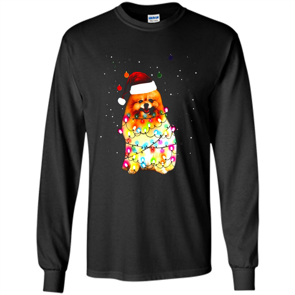 Pomeranian Santa Lights Christmas Dog Xmas Sweatshirt - Long Sleeve T-Shirt