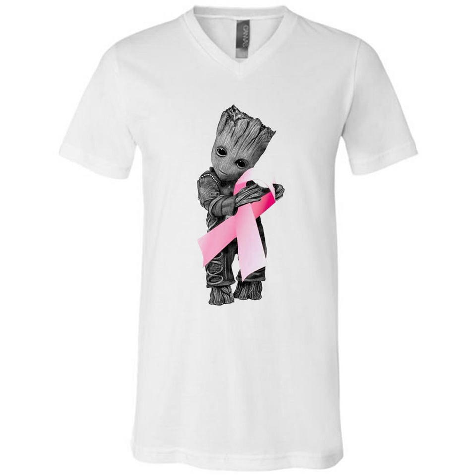 Groot Hug Breast Cancer - Canvas Unisex V-Neck
