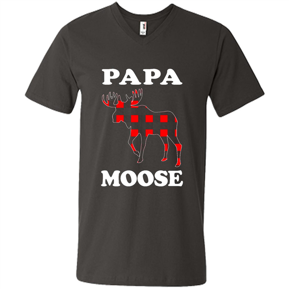 Papa Moose Funny Christmas Plaid Buffalo T-Shirt - Men's V-Neck