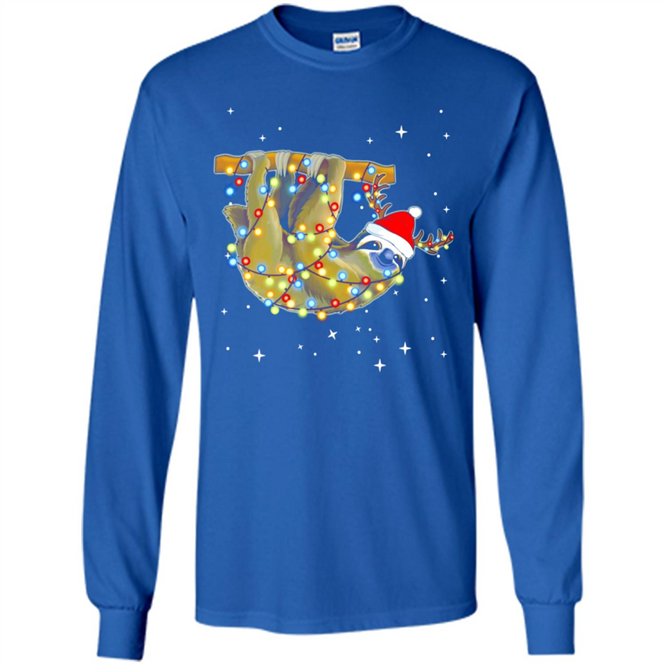 Christmas Lights Sloth Wearing Santa Hat Funny Xmas - Long Sleeve T-Shirt