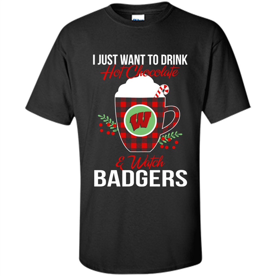 I Just Want To Drink Hot Chocolate & Watch Wisconsin Badgers Ugly Christmas Sweater PINGPONG