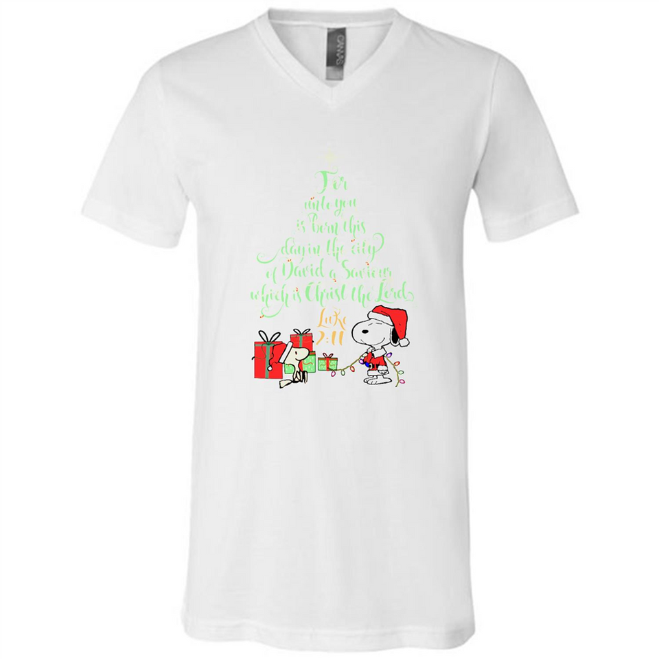 Snoopy Merry Christmas with Christmas tree T-Shirt - Canvas Unisex V-Neck