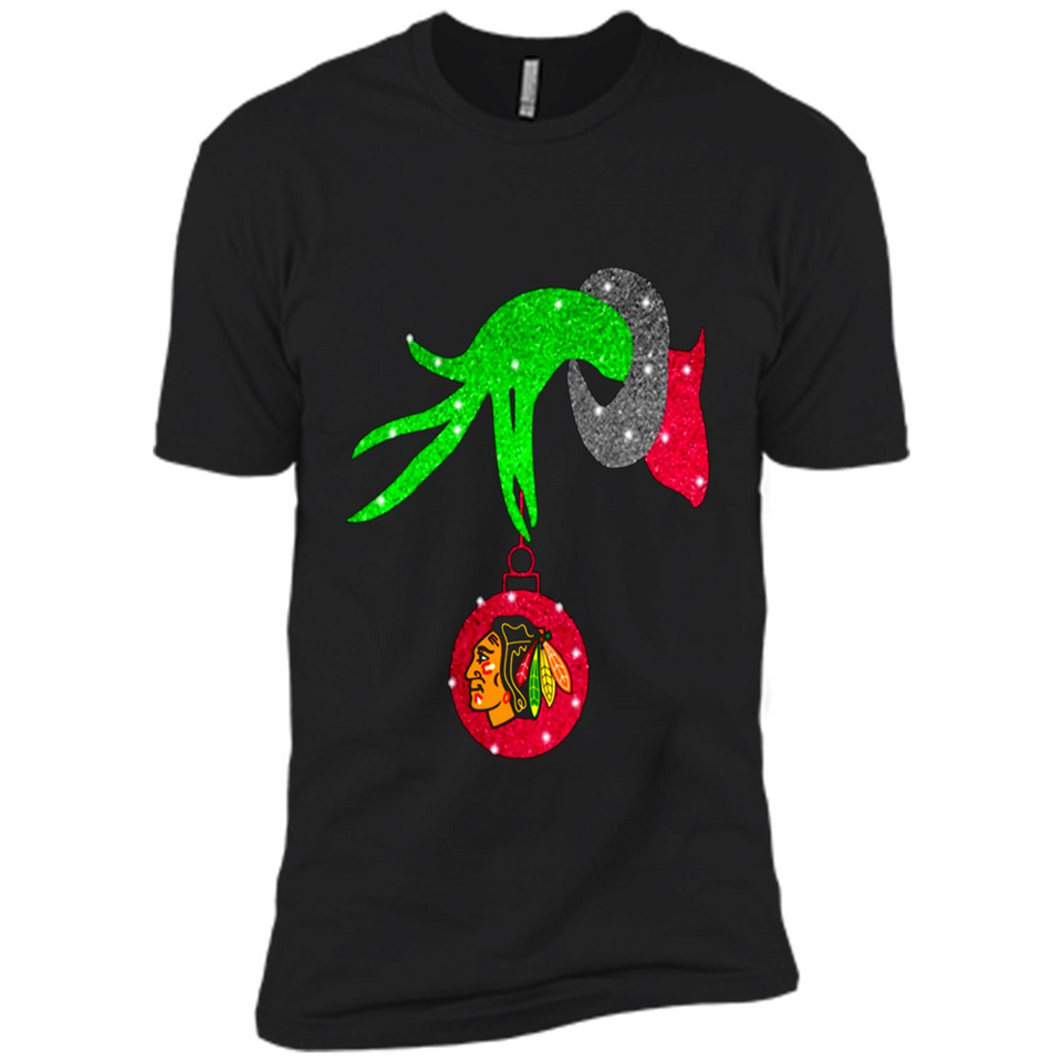 GRINCH HAND HOLDING CHICAGO BLACKHAWKS GLITTER CHRISTMAS PINGPONG