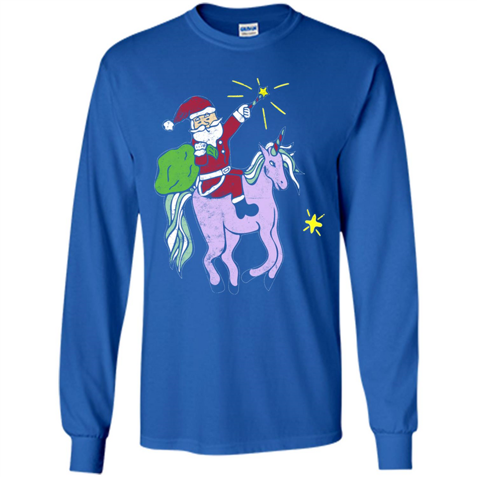 Distressed Retro Santa Riding Unicorn - Long Sleeve T-Shirt