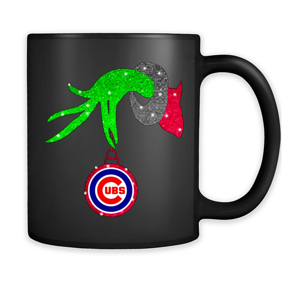 GRINCH HAND HOLDING CHICAGO CUBS GLITTER CHRISTMAS PINGPONG