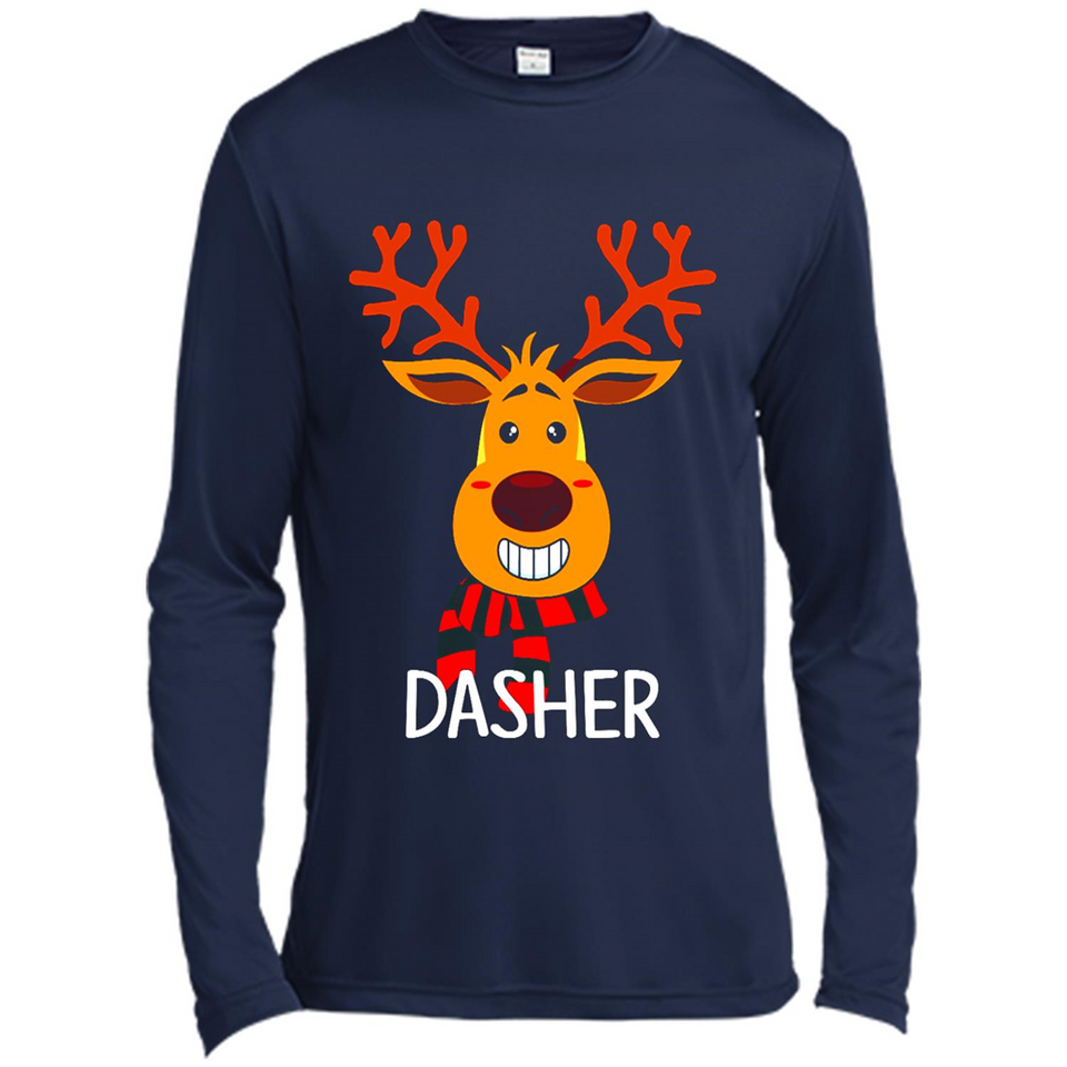 Dasher Reindeer Santa Claus Funny Xmas Holiday T-Shirt - Canvas Long Sleeve T-Shirt