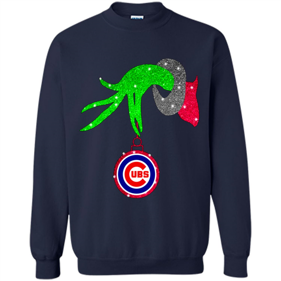 GRINCH HAND HOLDING CHICAGO CUBS GLITTER CHRISTMAS PINGPONG