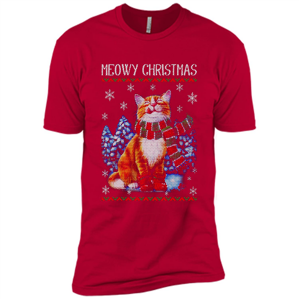 Christmas Ugly Sweater Cat With Christmas Meowy Chritstmas - Premium Short Sleeve T-Shirt