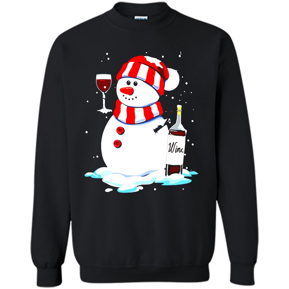 Cute Snowman drink Red Wine Christmas T-Shirt - Sweatshirt