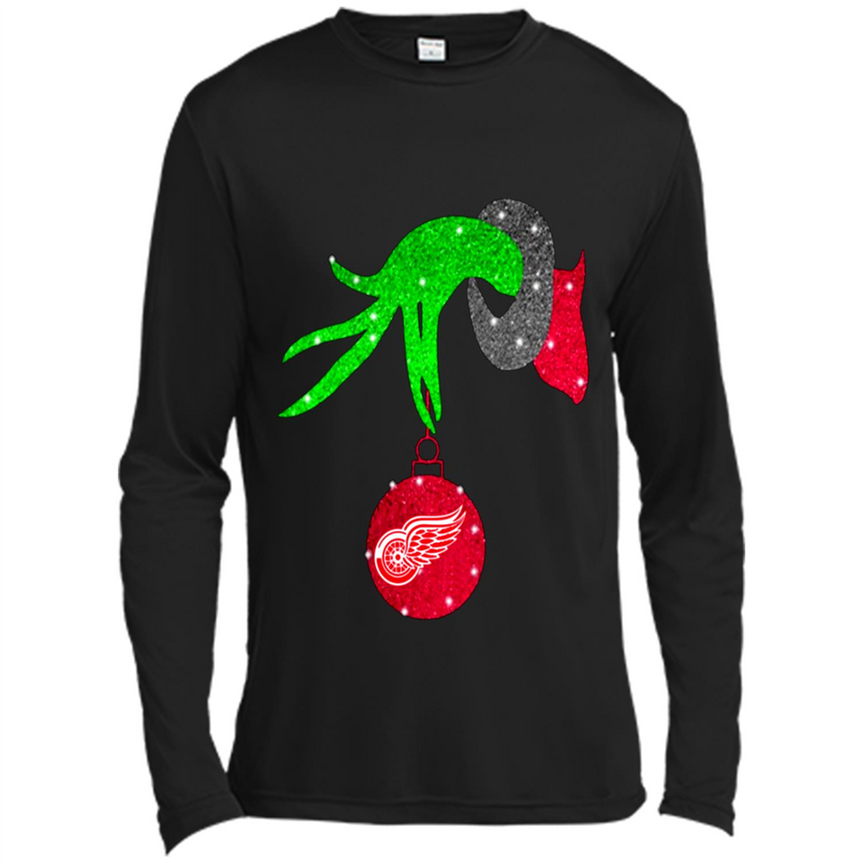 GRINCH HAND HOLDING DETROIT RED WINGS GLITTER CHRISTMAS PINGPONG
