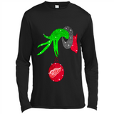 GRINCH HAND HOLDING DETROIT RED WINGS GLITTER CHRISTMAS PINGPONG
