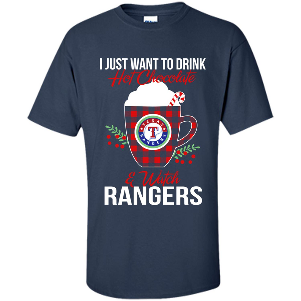 I Just Want To Drink Hot Chocolate & Watch Texas Rangers Ugly Christmas Sweater PINGPONG