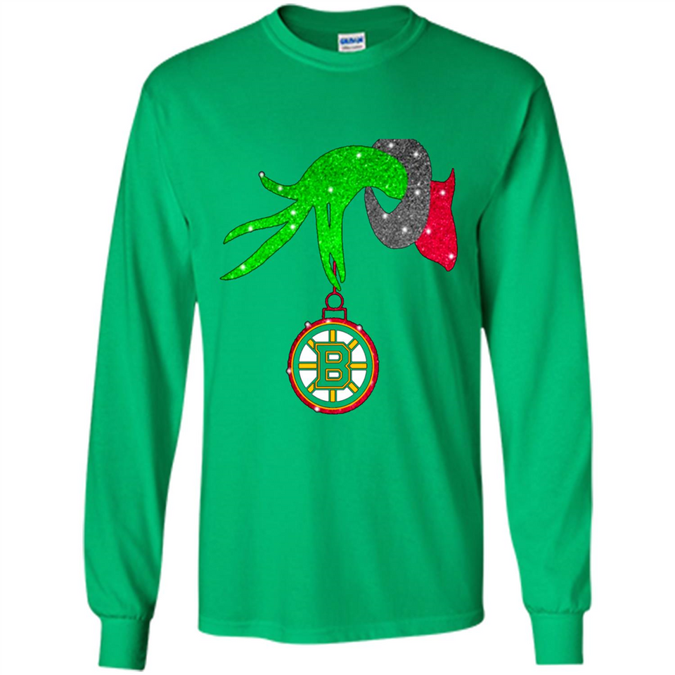 GRINCH HAND HOLDING BOSTON BRUINS GLITTER CHRISTMAS PINGPONG