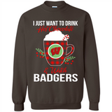 I Just Want To Drink Hot Chocolate & Watch Wisconsin Badgers Ugly Christmas Sweater PINGPONG