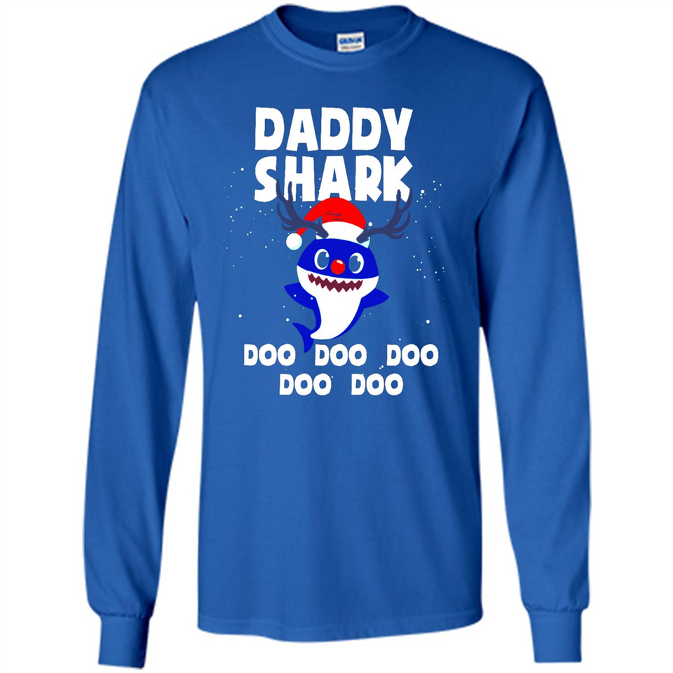 Daddy Shark Costume Reindeer Funny Christmas T-Shirt - Long Sleeve T-Shirt