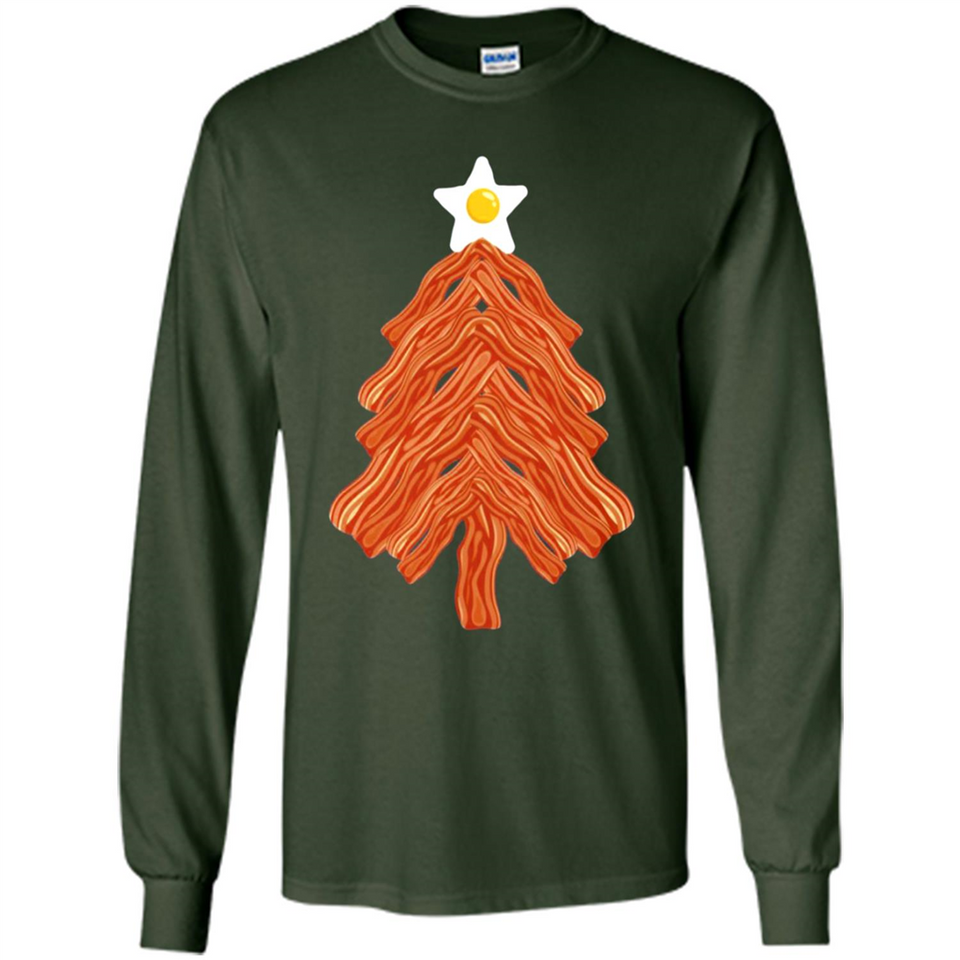 Bacon & Eggs Over Easy Fried Food Breakfast Xmas Tree Foodie - Long Sleeve T-Shirt