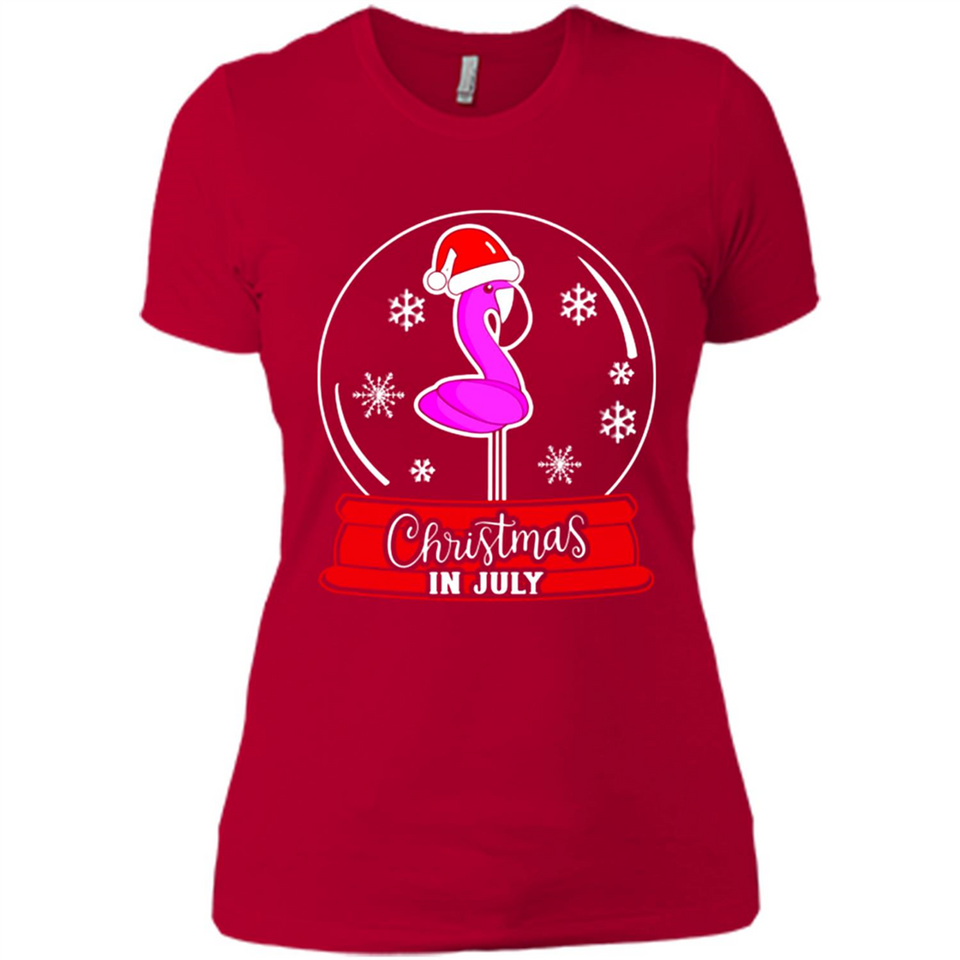 Christmas In July Flamingo Snow Globe Santa Hat - Ladies' Boyfriend T-Shirt