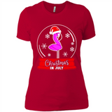 Christmas In July Flamingo Snow Globe Santa Hat - Ladies' Boyfriend T-Shirt