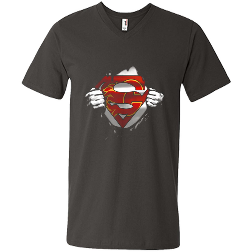 Calgary Flames And Superman Fans - Men's V-Neck