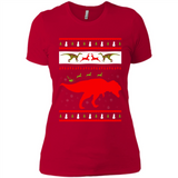Dinosaur and Santa Clause Ugly Christmas Sweater - Ladies' Boyfriend T-Shirt