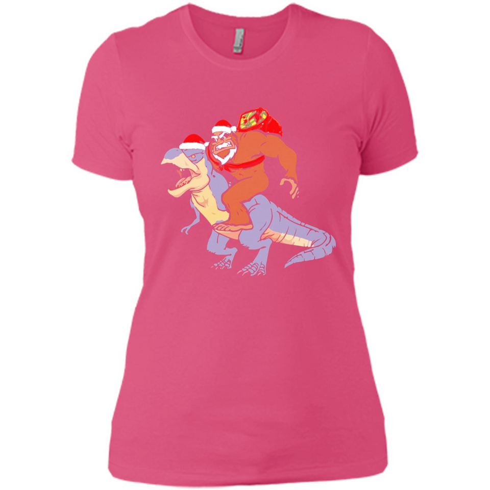 Bigfoot Riding Dinosaurus T-Shirt Funny Bigfoot Santa - Ladies' Boyfriend T-Shirt
