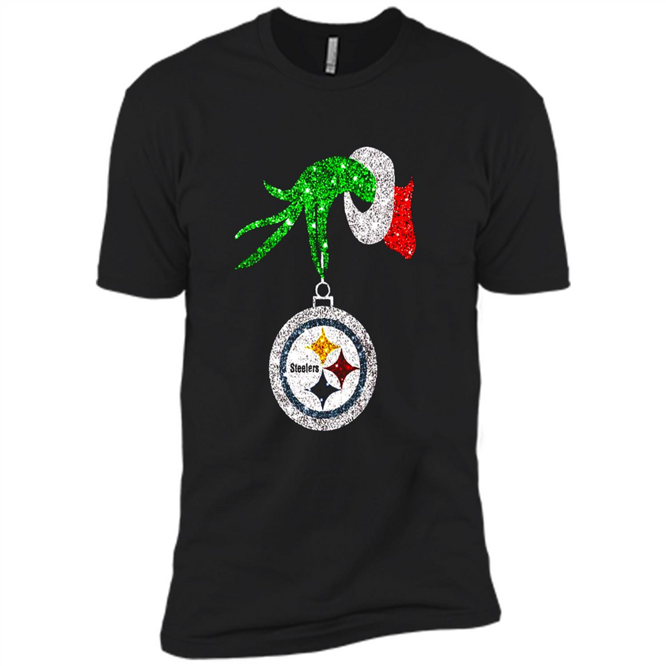Fantastic Pittsburgh Steelers Glitter Grinch Monogram Ornament Christmas Gift - Premium Short Sleeve T-Shirt
