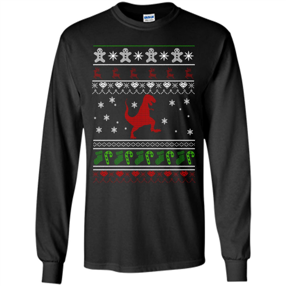 Dinosaur and Santa Ugly Christmas Sweater - Long Sleeve T-Shirt