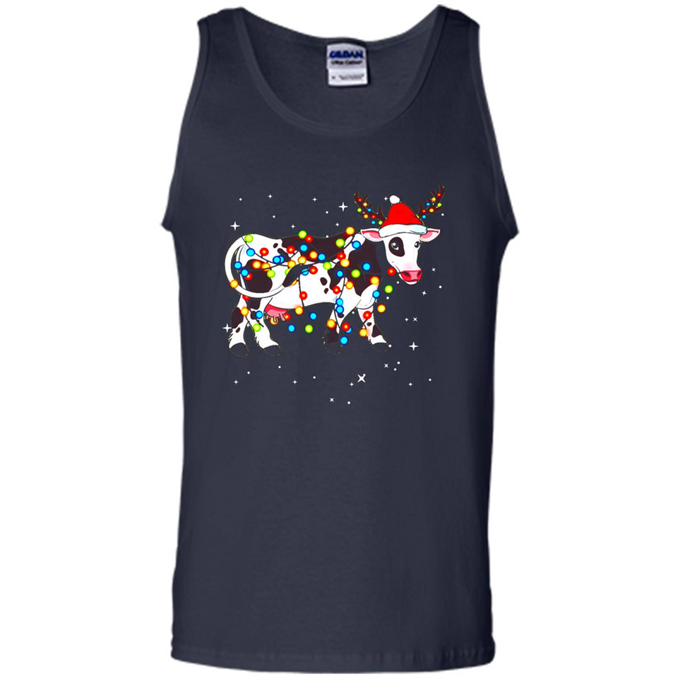 Christmas Lights Cow Wearing Santa Hat Funny Xmas Sweatshirt - Tank Top