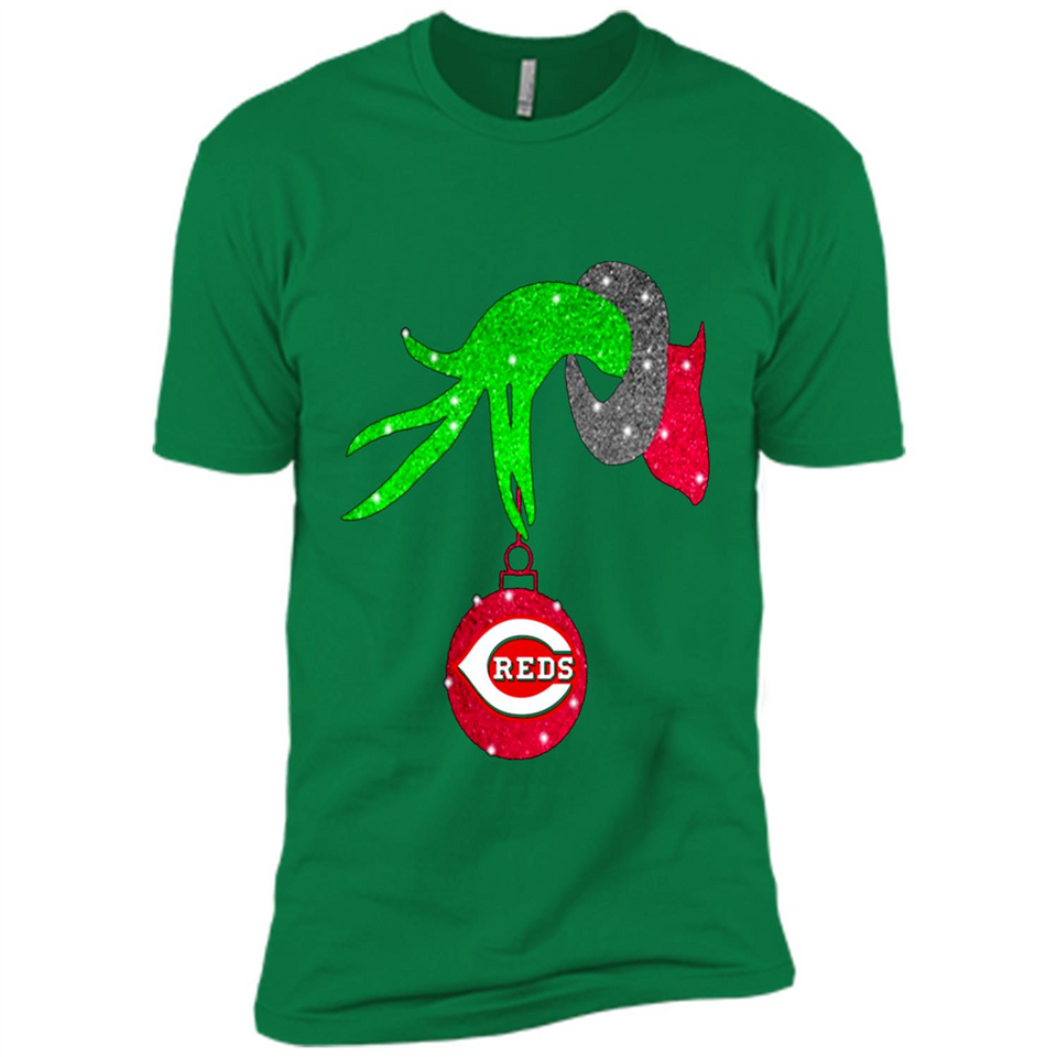GRINCH HAND HOLDING CINCINNATI REDS GLITTER CHRISTMAS PINGPONG