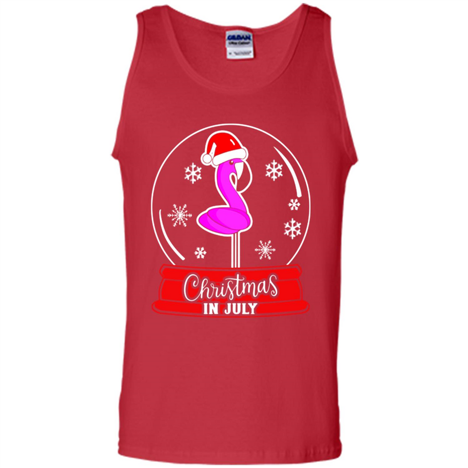 Christmas In July Flamingo Snow Globe Santa Hat - Tank Top