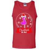 Christmas In July Flamingo Snow Globe Santa Hat - Tank Top