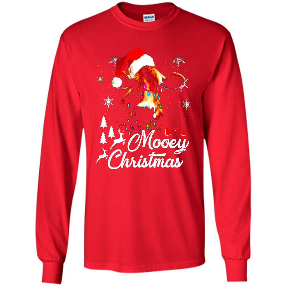 Mooey Christmas Cow Santa Christmas Lover Lights Sweatshirt - Long Sleeve T-Shirt