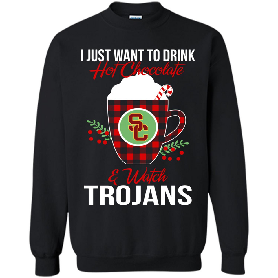 I Just Want To Drink Hot Chocolate & Watch USC Trojans Ugly Christmas Sweater PINGPONG