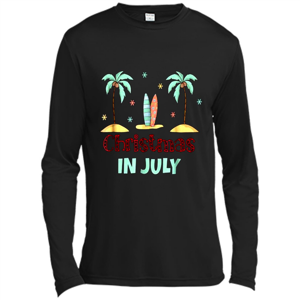 Christmas In July Shirt Surfing Palm Trees Surfboard - Canvas Long Sleeve T-Shirt